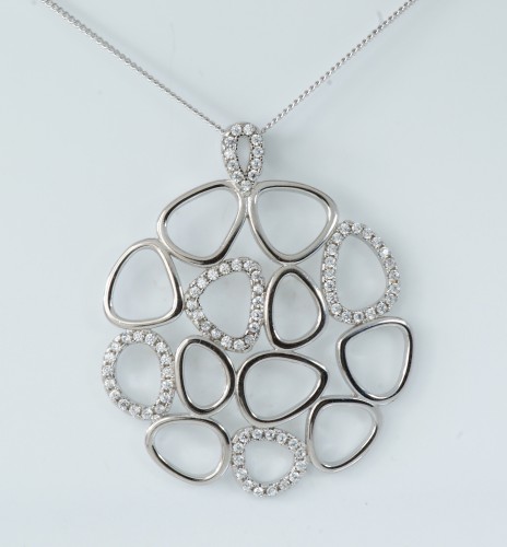 Sterling Silver/CZ Large Open Shaped Pendant and Chain